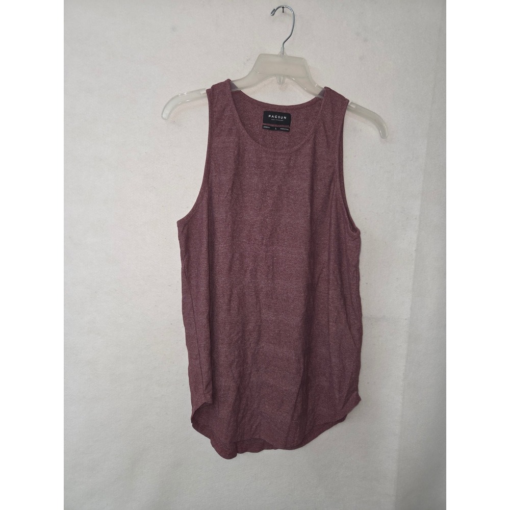 PacSun Tank Top Mens Large Burgundy Longer Fit Curved Hem Sleeveless Shirt